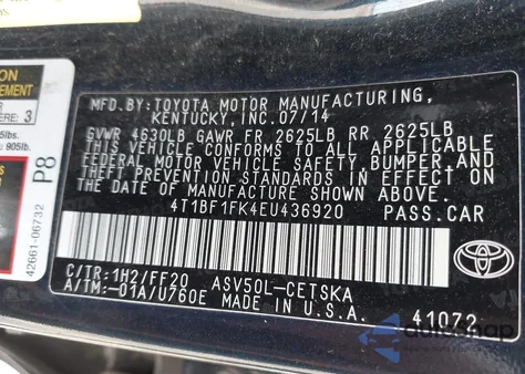 2014 Toyota Camry Se Sport z USA, uszkodzony, nr VIN 4T1BF1FK4EU436920